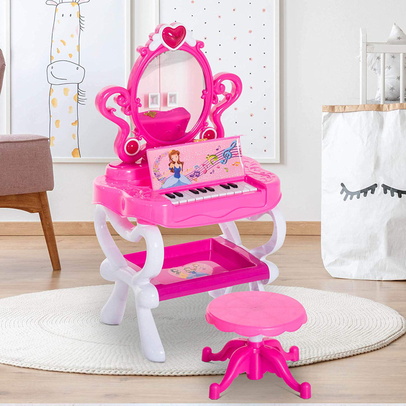 Zoomie Kids Belgrade Kids Piano Princess Pretend Play Vanity Set with
